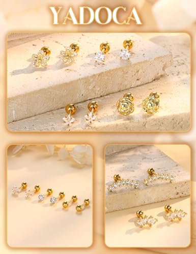 YADOCA 16 Gauge Cartilage Earrings for Women Hypoallergenic Surgical Stainless Steel Gold Cartilage Earring Set Daith Conch Tragus Helix Piercing Jewelry2