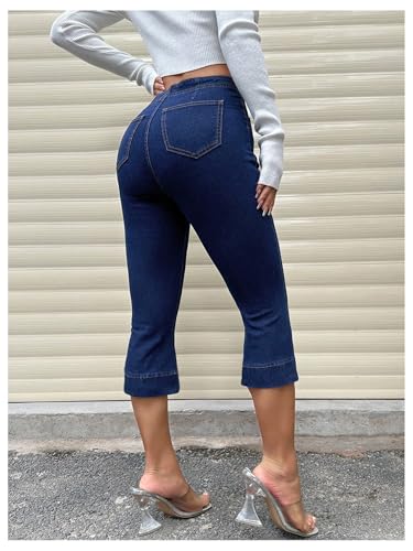 Floerns Women's Capri Jeans Mid Waist Trendy Stretchy Flare Leg Denim Pants2