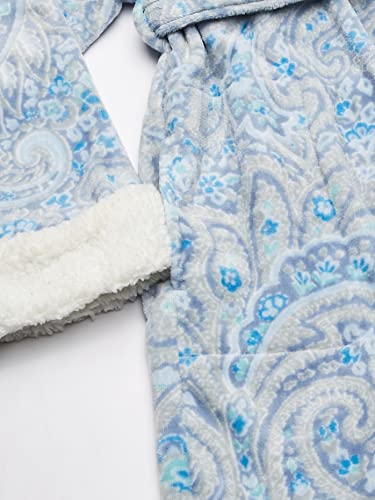 Ink+Ivy Plush Kimono Belted Robe For Women - Mid-Length Ladies Bathrobe Loungewear With Pocket, Collar & Cuff, Printed Paisley Blue, S/M #TOP2