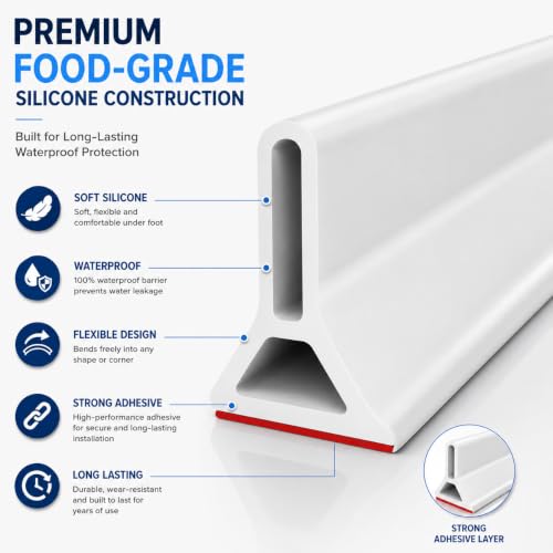 Image of Cosyeasy 1-Meter Collapsible Shower Threshold Water Dam | Self Adhesive Silicone Water Barrier for Shower | Water Stopper for Bathroom Floor | Wet & Dry Separation | Waterproof Water Threshold | White