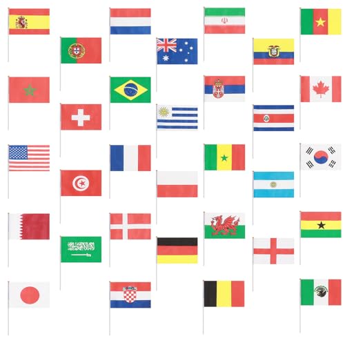 DEARMAMY 32 Pièces Drapeau Français De Poche Célébration Royale Pays Drapeaux à Main National Falg De Poche x De Pays Sur Miniature Agitant La Main