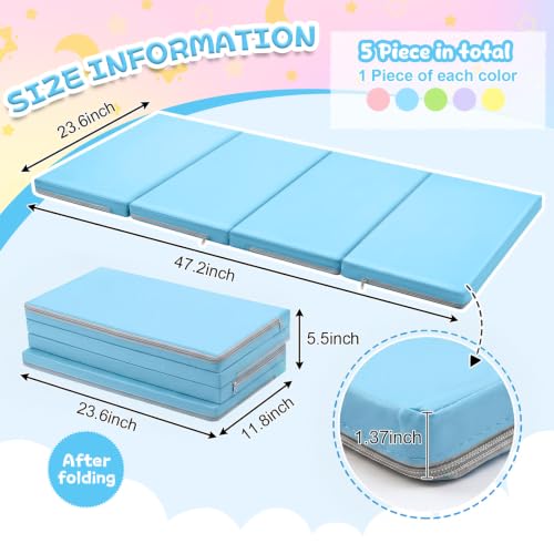 Image of Wesiti 5 Pcs Nap Mats for Preschool 47 x 24 1.37 inch Thick Folding Rest Mat 4 Section, Sleeping Pad for Kids Children Daycare Nap School Classroom Kindergarten Daycare Travel Home, Macaron Color
