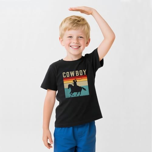 Cowboy Shirts for Boys Vintage Western Style Denim Graphic Cotton Crew Neck T-Shirt Size: 2-7 Years3