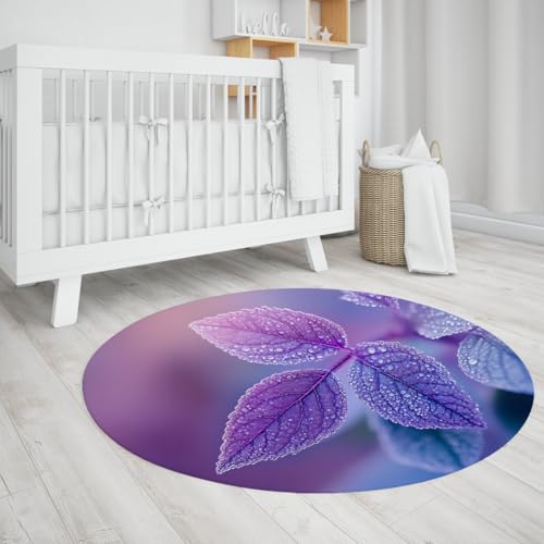 Tapis rond violet 80cm lavable et antidérapant pour chambre moderne - 4