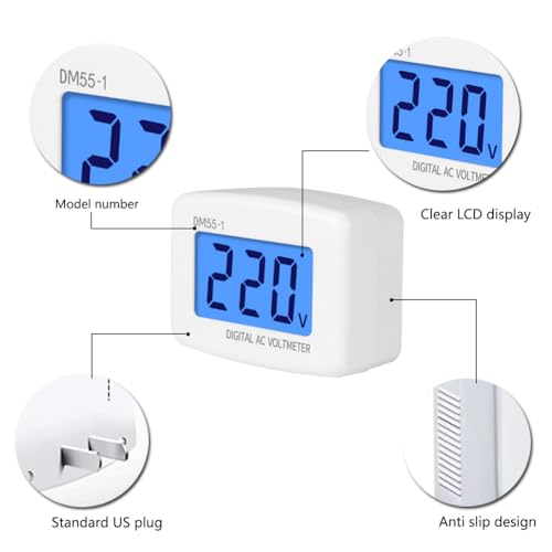 Image of 1Pc White Flat US Plug AC 80-300V LCD Digital Voltmeter Voltage Measuring Monitor, AC 110V 220V Voltage Panel Power Volt Test Monitor Gauge Meter Voltage Testers for Household Plug Outlet