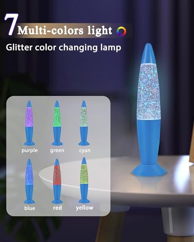 Image of Vanful 13 Inches Blue Glitter Lamp with Hexagonal and Pentagonal Sparkles Large Adored by Adults and Kids for Years, Glitter Blue Night Light for Boys Girls Bedroom Office Decor, Relaxing