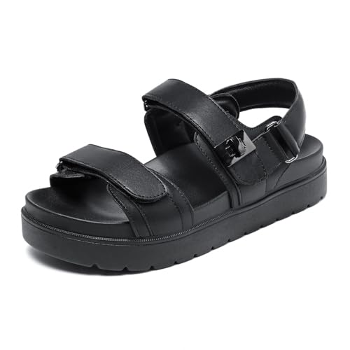 Image of Women's Platform Sandals Slip on Comfort Adjustable Double Strap Sandal for Women Leather Footbed