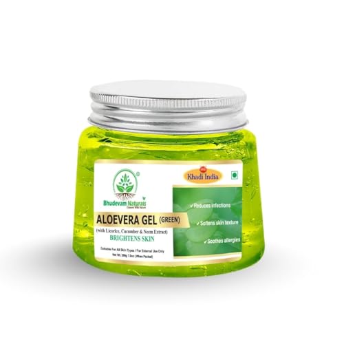 Image of Khadi 100% Pure and Natural Green Aloe Vera Gel - Soothing Hydration for Skin & Hair | Pure & Natural Aloe Vera Gel for Face, Acne, Scars, Dark Circles & Sunburn - 200GM
