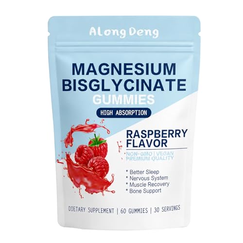 Magnesium Bisglycinate Gummies with 500mg Magnesium Bisglycinate Chelate Sea Salt Raspberry Fruit Powder Improve Sleep & Nervous Relax Muscles Strengthen Bones Vegan 60 Count