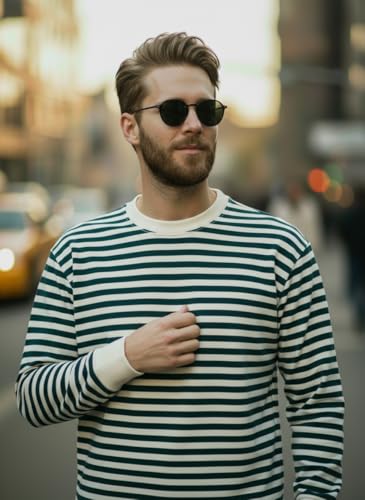 Image of Mack Jonney Men's Black Cotton Full Sleeve T-Shirt | Soft Breathable Casual Wear | Stylish Striped Round Neck Tshirt-JMAK-107