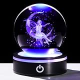 YWHL 3D-Kristall-Mond-Figur mit buntem LED-Sockel, Laserfee, Geschenke für...