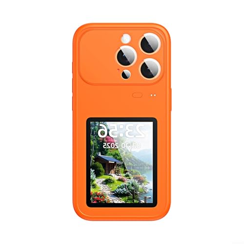 SMZhomeone Coque de téléphone intelligente à écran arrière avec écran dynamique de 30", alertes en temps réel et mini-jeux, charge de type C pour Pro Max, argent (orange)
