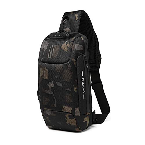 FANDARE Nouveau Sac de Poitrine Anti-vol Sac d'Epaule Sacoche Homme avec Verrou Mot de...