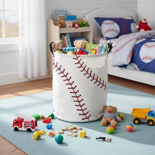 Image of Baby Laundry Hamper kids laundry Basket Waterproof Laundry Bag for Bedroom Clothes Organizer Room Decor(Baseball)