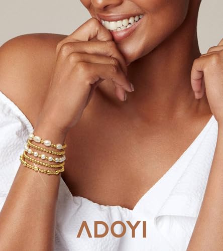Adoyi Gold Bracelets For Women, 14K Gold Plated Beaded Bracelets Stack Trendy Stackable Bracelet Set Strand Stretch Pearl Ball Bracelet Gold Jewelry Set For Women Gift thumb #1