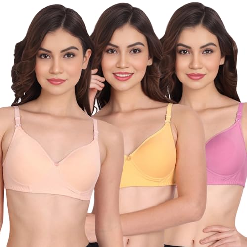 Image of Padded Everyday Bra for Women - Made of Pure Cotton Full Coverage Non Wired Seamless Pushup Soft Cup for T-Shirt Saree Dress Sports Garment for Daily Use Everyday