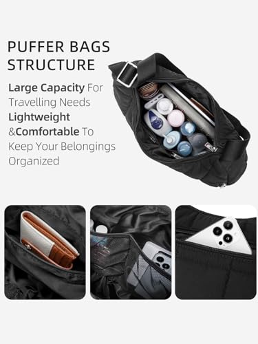 WESTBRONCO Puffer Crescent Shoulder Bag for Women, Nylon Quilted Shoulder Purses, Puffy Handbags with Adjustable Strap3