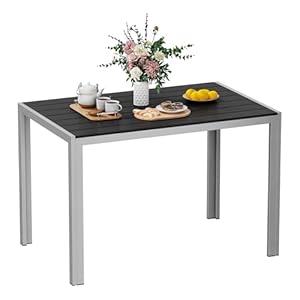 Amopatio Gartentisch Wetterfest 110×70 cm, WPC Balkontisch Aluminium, Rechteckiger Terrassentisch UV-beständig Gartenmöbel für Garten & Outdoor, Moderner Esstisch Grau-Schwarz