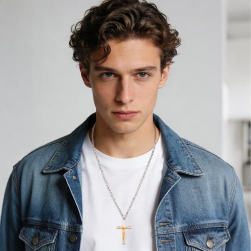Image of Eusense Cross Necklace for Women Men Crucifix Pendant Sterling Silver 925 Cruz De Caravaca Cross Jesus Crucifix Jewelry