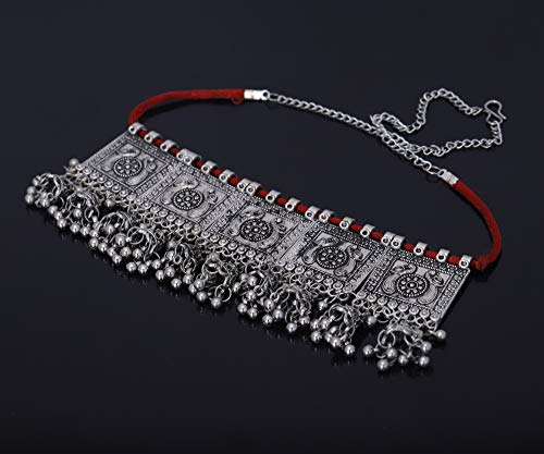 Jwellmart Indian Oxidized Polish Peacock Designer Statement Thread Choker Necklace Fashion Jewelry for Women3