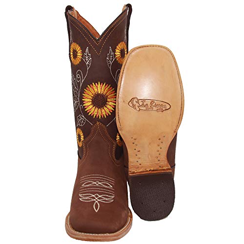 Women’s Cowgirl Cowboy Square Toe Leather Boots Sunflower Embroidered2