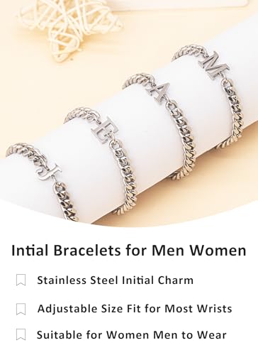 TAGOMEI Silver Initial Bracelets for Men Stainless Steel Cuban Link Matching Couple Bracelets Gifts for Boyfriend Him Birthday Christmas Gifts for Men Jewelry A-Z Letter Bracelet Stocking Stuffers3