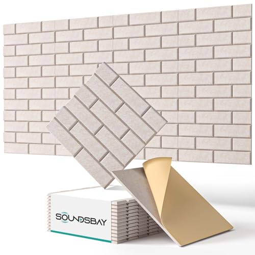 Soundsbay Placas acústicas autoadhesivas, 12 unidades, aislamiento acústico, aislamiento acústico, pared de alta densidad, tipo ladrillo, placas insonorizadas para tratamiento acústico y decoración de