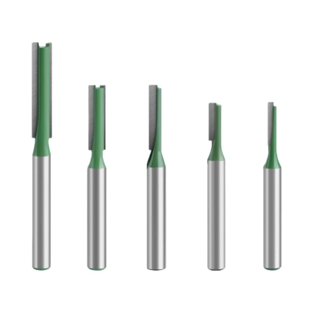 5-Piece Single & Double Flute Straight Router Bits Set 1/4" Shank for Trimming & Edge Work