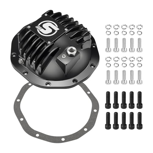 SPBREW Rear Differential Cover Compatible for GM 8.5 10-Bolt with 5/16 Bolts Chevy Silverado 1500 Cadillac Escalade with Cooling Fins & Leakproof Gasket for Reliable Performance