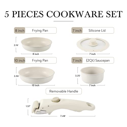 image for CAROTE Detachable Handle Cookware Sets, 5 PCS Nonstick Pots and Pans S