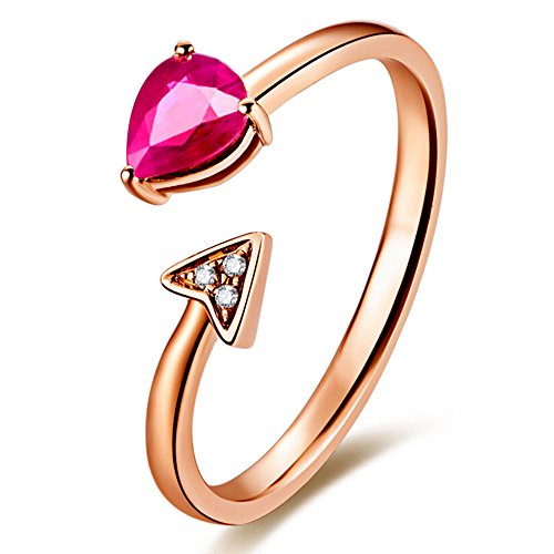Bague rubis rouge naturel et or rose 14 carats diamant Cupid's Flèche pour femme
