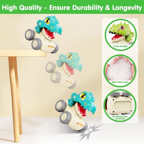 Image of MOONTOY Baby Car Dinosaur Toys for 3 4 5 6 7 8 Year Old Boy Press and Go Cars for Toddlers 3+, Push Go Dino Cars Toddler Toys Baby Toys Easter Basket Stuffers 1st Birthday Gifts
