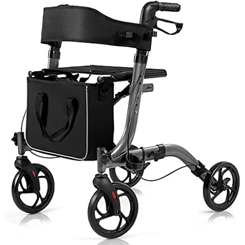 COSTWAY Folding Rollator with Seat and Storage Cover