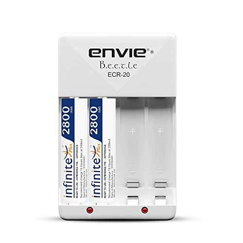 Image of ENVIE High Speed Wall Plug Charger ECR 20 for AA & AAA Ni-mh /Ni-cd Rechargeable Batteries | 2000MA Output Current | with 2 AA2800 Ni-mh Batteries (ECR2028002PL)