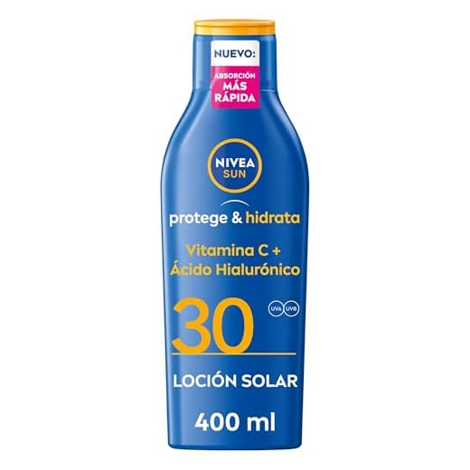 NIVEA SUN Protege & Hidrata Leche Solar FP30 (1 x 400 ml), protector solar hidratante y resistente al agua con protección UVA/UVB, protección solar alta