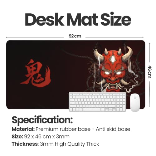 Image of Extended Desk Mat 458 x 915 mm | Premium Abstract Purple Desk Mat with Stitched Edges | 3mm Thick Non-Slip Desk Pad for Gaming, Office & Workstation (Oni - Red)