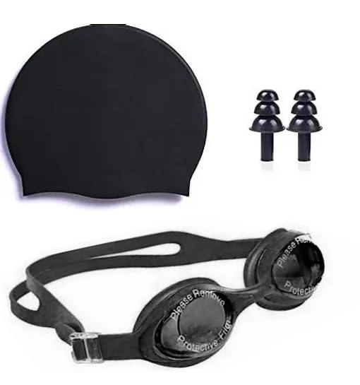 Image of Protoner Swimming Set with Goggles, Cap and Ear Plugs (Black)