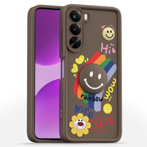 Image of Pikkme Back Cover for Realme P4x 5G | Soft Silicone| Cute Rainbow Smile & 3D Cartoon Flower Design | Shockproof Raised Camera Protection Bumper Case (Brown)