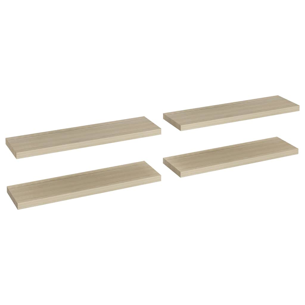 Pływające półki ścienne 4 szt. kolor dębu 90 x 23,5 x 3,8 cm MDF wzór płyty plastra miodu metalowa rama rozwiązanie do przechowywania akcesoria do mieszkania