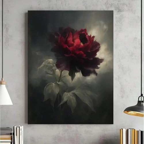 Décoration murale avec pivoine rouge foncé pour habiller un mur vide de salon