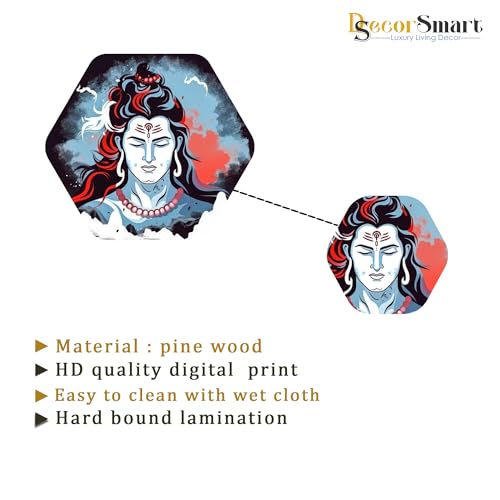 Image of Decor Smart Shiva Wooden Wall Art | Living Room Decoration | Devotional Om Accent | Home Decor Decorative Artwork | Spiritual Hindu Lord Wall Hanging | Meditation Energy Sticker Panel (WPS 215)