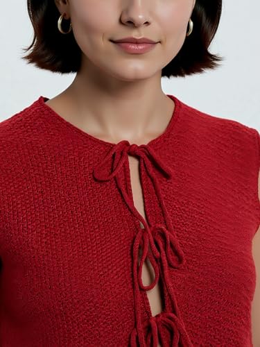 Women's Lace Up Knit Vest Cropped Open Front Light Sleeveless Cardigan Sweater Solid Tops3