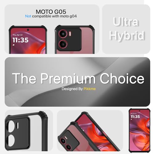 Image of Pikkme Crystal Clear Transparent Back Cover | Ultra Hyrbid | Full Camera Protection | Raised Edge | Bumper Case for Moto G05 (Black)