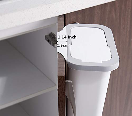 IEEK 2 Pack Small Trash Can with Lid Hanging Waste Bin for Kitchen Cabinet Door,Plastic Slim Wastebasket Under Kitchen Sink,6L/1.6Gallon Garbage Can,White