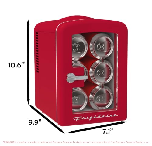 Frigidaire Red Mini Personal Fridge Cooler, Transparent Door, 1 Gal Capacity fits Six Cans, Includes Plugs for Home Outlet & DC Charger - 9.84" D x 7.09" W x 10.35" H - image 5
