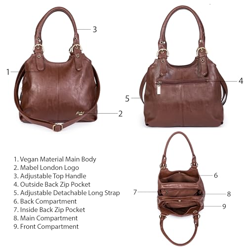 Mabel London Shoulder Bag for Women – Faux Leather Lightweight Crossbody Handbag – Vegan Everyday Handbag with Zipped Compartments – Ideal for Work, Travel & Casual Outfits - Image 6