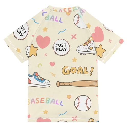 Baseball Goal Yellow Pattern Short Sleeve Bathing Suit Kids Swimsuits for Little Girls Girls Swimsuit with Rashguard for 3-12 Years Traje de bano para nina2