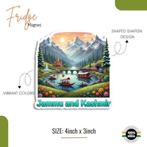 Image of Apna Gift Landmarks Decorative Fridge Magnet, Indian Tourism Design with State Famous Items Cultural Theme Typography(1, Jammu & Kashmir Theme)