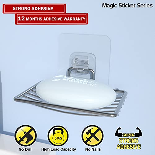 Image of HOKIPO Magic Sticker Series Self Adhesive Stainless Steel Soap Holder for Bathroom Wall - Pack of 1 (Model -AR3171)