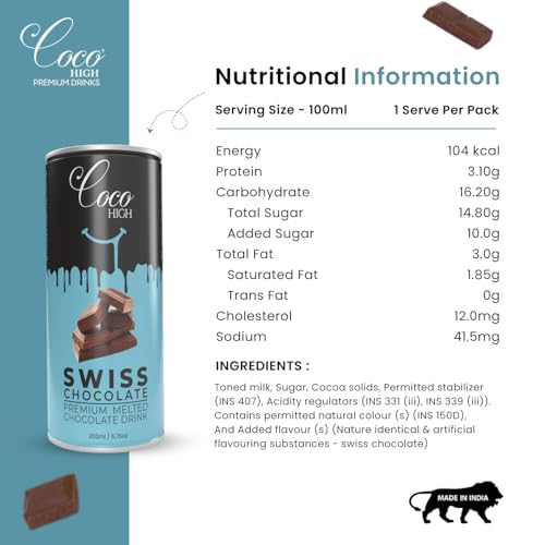 Image of CocoHigh Swiss Chocolate Drink 600ml (3 x 200ml) | Luxury Chocolate Milkshake | Ready to Drink Chocolate Milk Beverage Made with Real Swiss Cocoa | No Added Preservatives